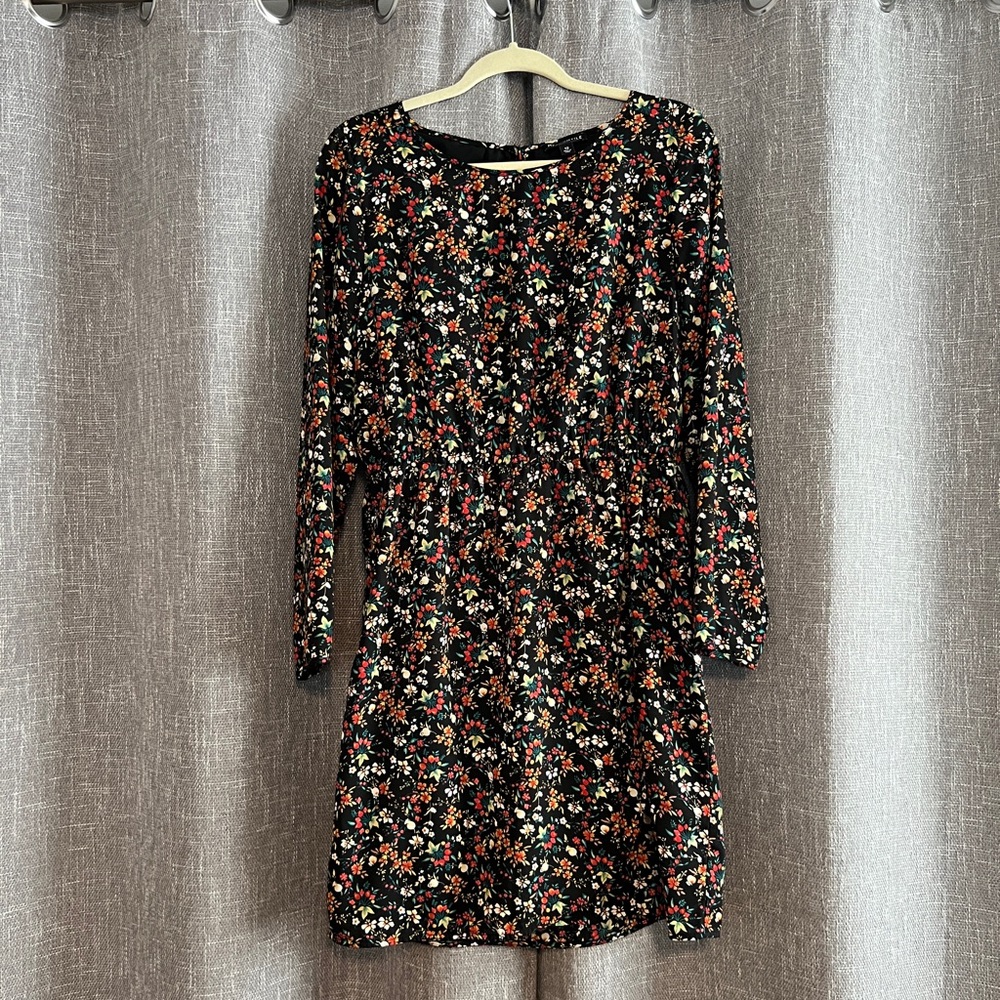 J Crew Mercantile black long sleeve floral sheer overlay dress - size 12